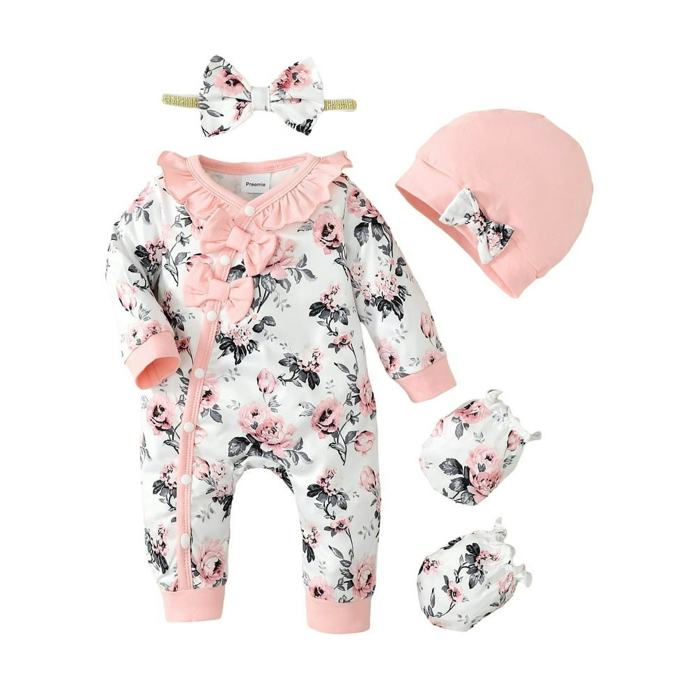 Newborn Baby Girls Floral Long Sleeve Bodysuit with Headband Pink: $13.49