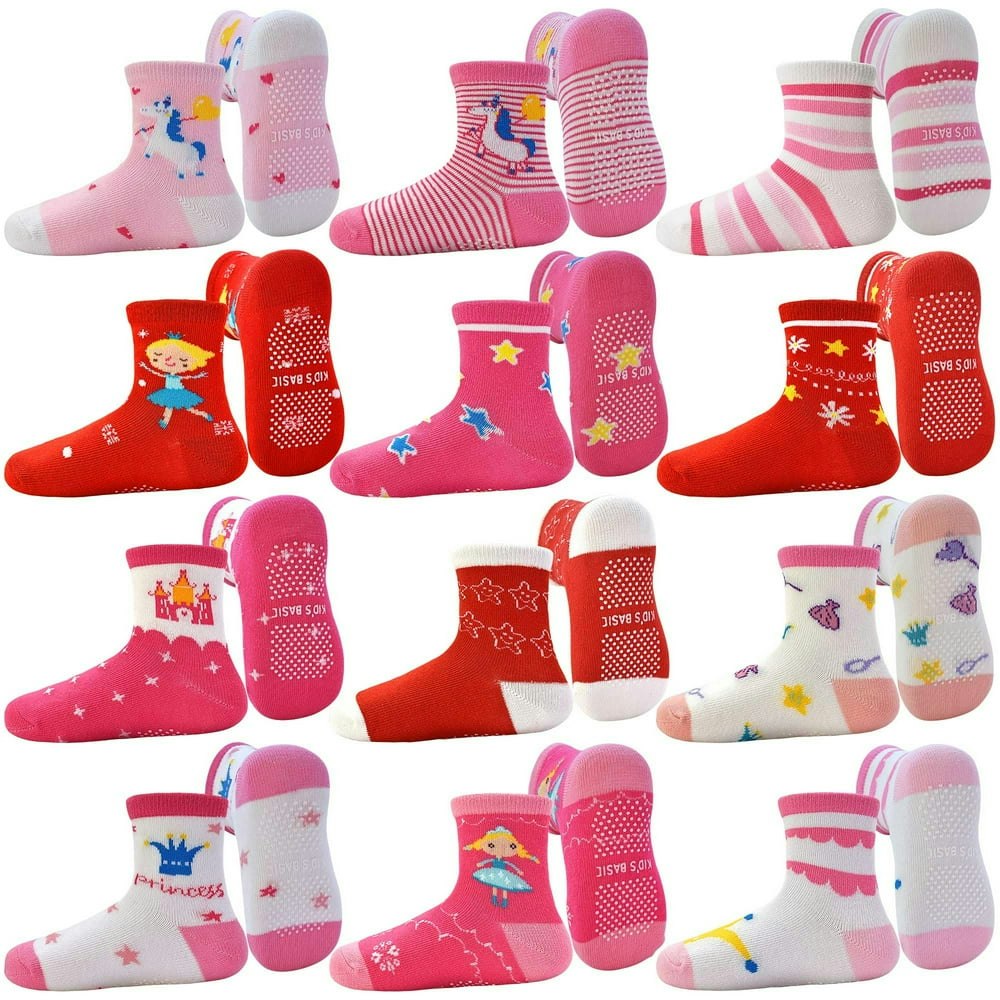 12-Pair Baby Toddler Girls Non-Slip Crew Socks with Grips: $12.59 12-Pair Baby Toddler Girls Non-Slip Crew Socks with Grips: $12.59