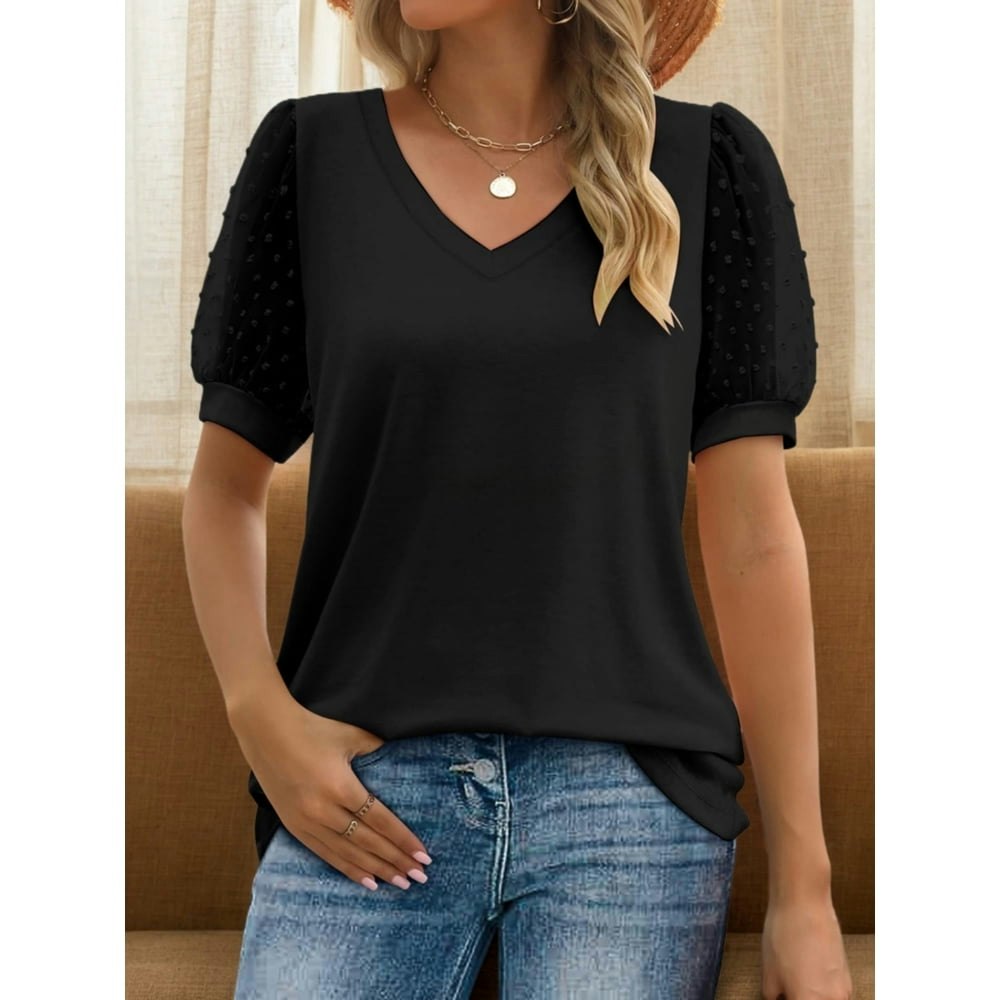Women's V Neck Short Sleeve Tunic Top: $11.59