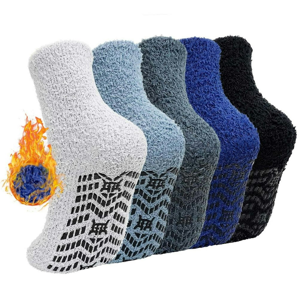 Amitofo Men's Fuzzy Slipper Socks with Grips 5-Pair Pack: $12.98