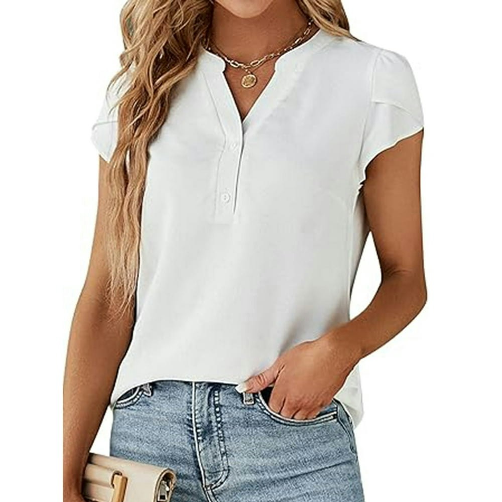 VDJ Women's Dressy V-Neck Petal Sleeve Blouse Size L: $12.08