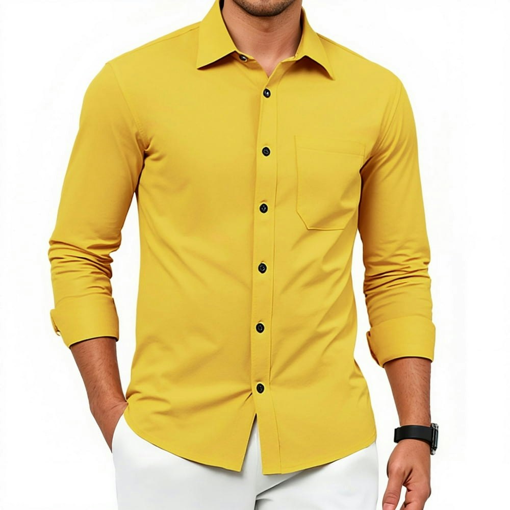 Men's Yellow Long Sleeve Button Down Dress Shirt with Pocket Size L: $15.79 Men's Yellow Long Sleeve Button Down Dress Shirt with Pocket Size L: $15.79