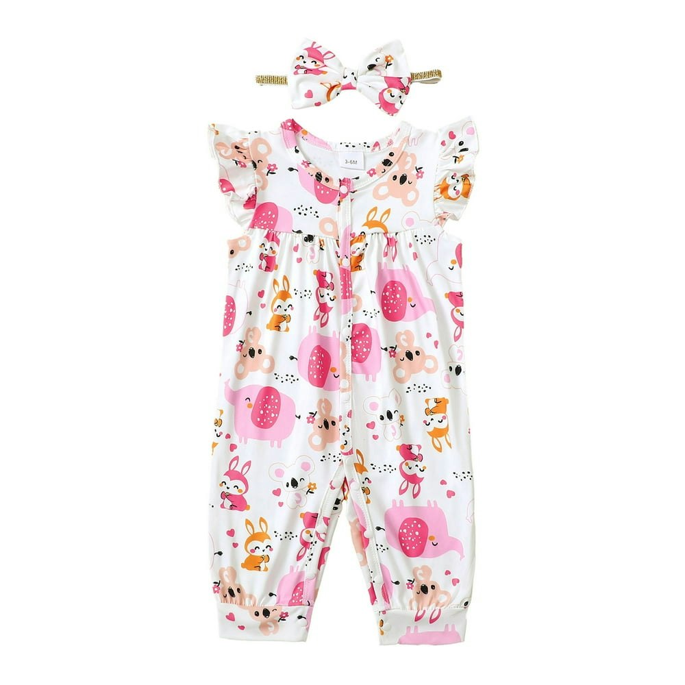 Actgleam Baby Girl Animal Print Ruffle Sleeveless Romper 6-9M Pink Zoo: $11.75