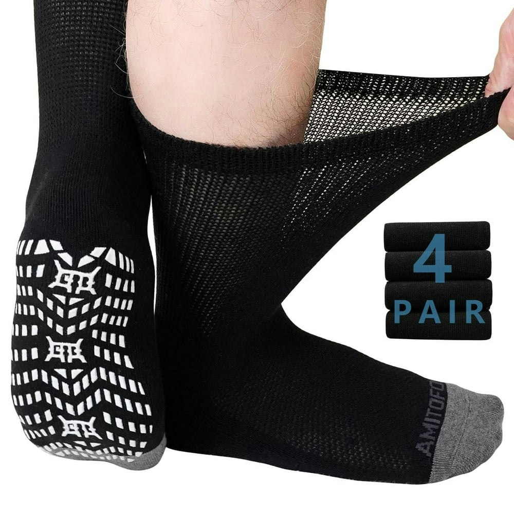 Amitofo Non-Binding Diabetic Crew Socks with Grips 4-Pair Pack: $14.77