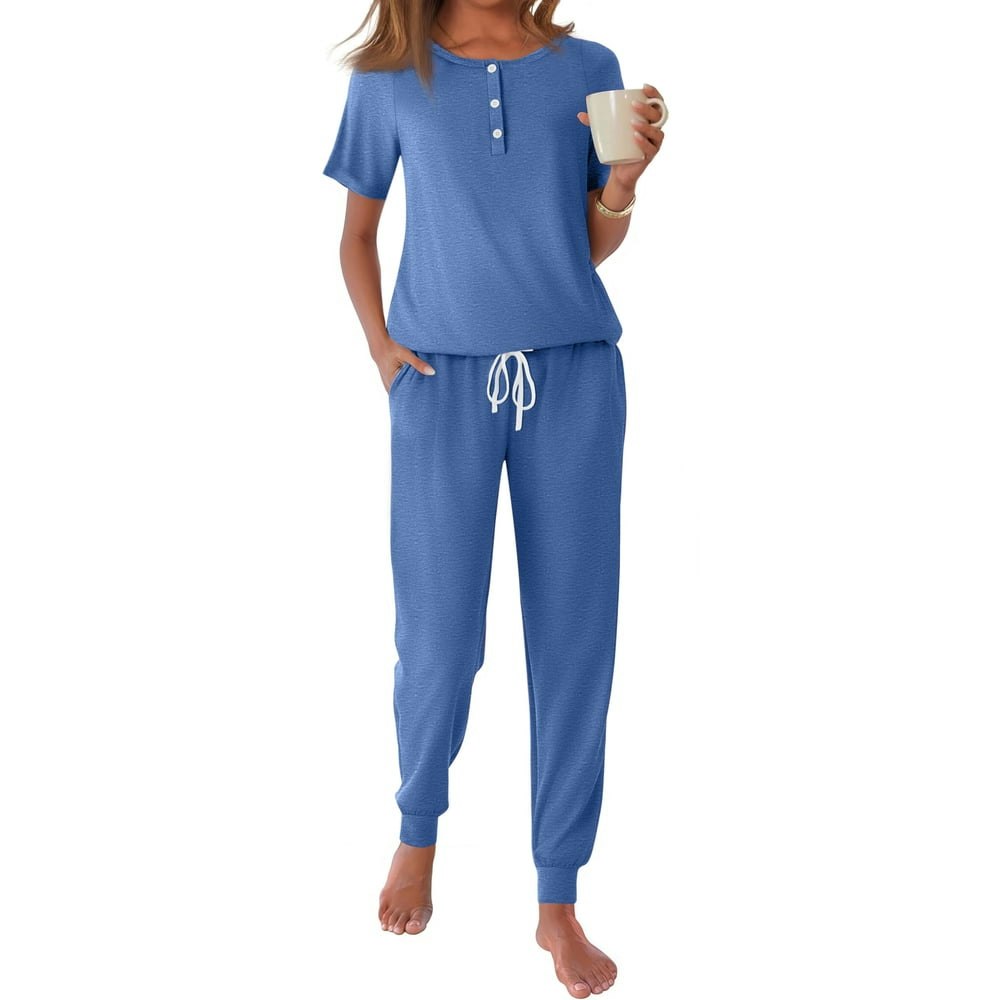 Fantaslook Women's Short Sleeve Henley Pajama Set: $18.39