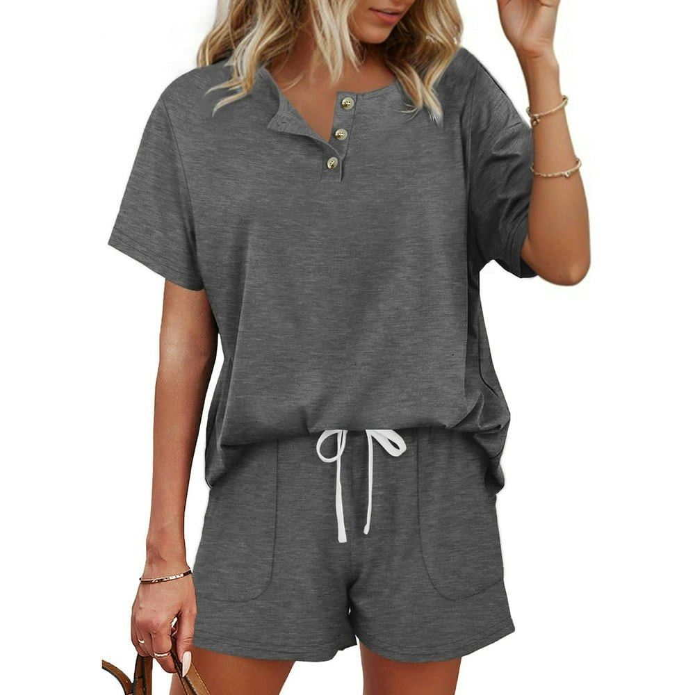Moshu Women's Pajama Set Button-Down Top and Drawstring Shorts with Pockets: $15.59