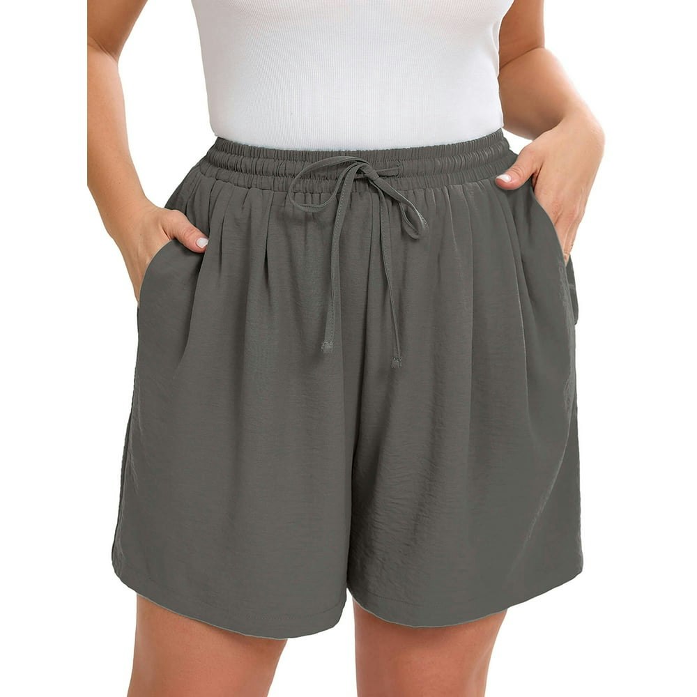 Showmall Women's Plus Size Casual Drawstring Shorts 3X: $14.37