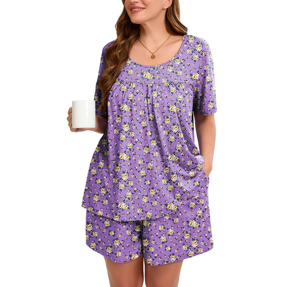 Showmall Women's Plus Size Floral Pajama Set 2-Piece 3X: $18.96