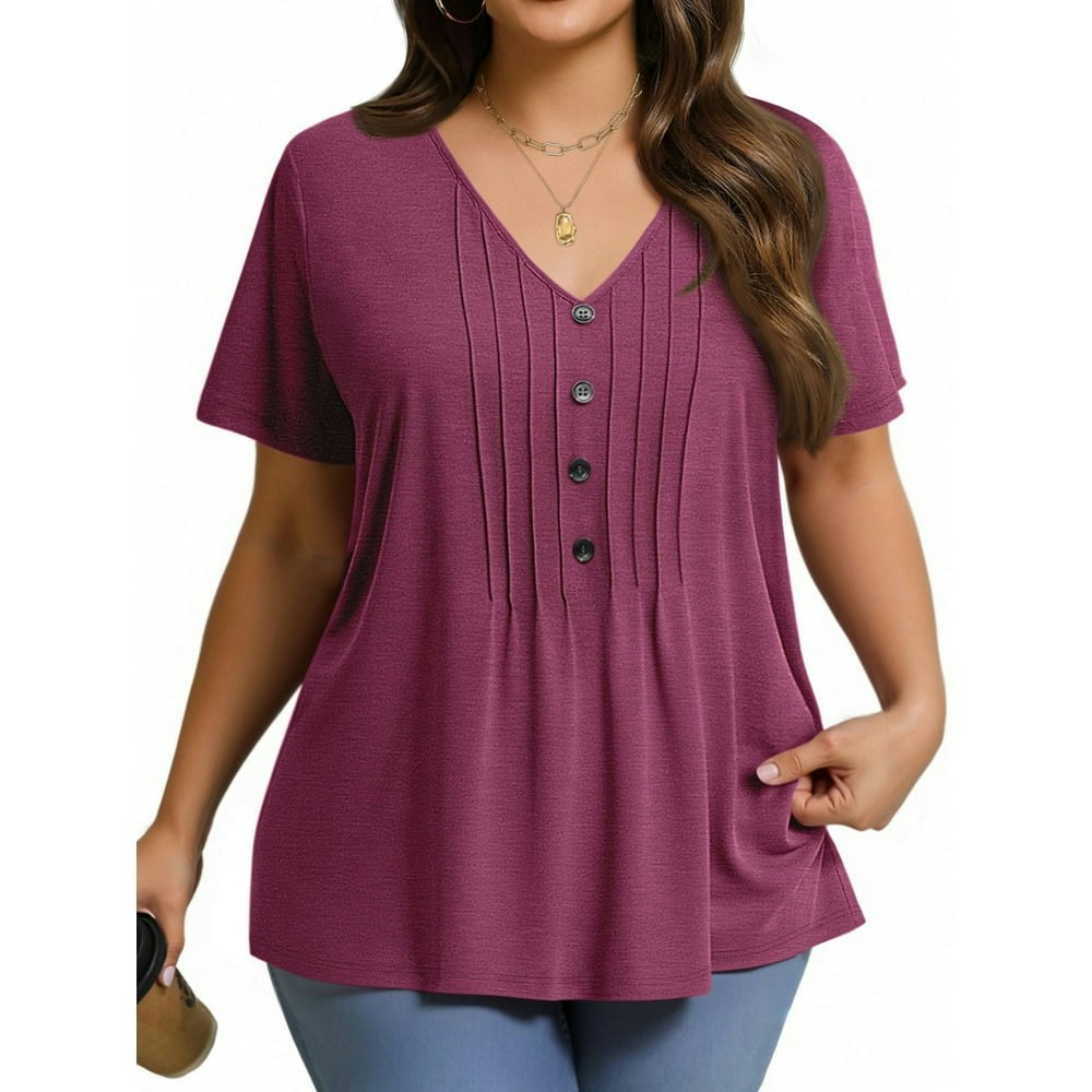 Fantaslook Women's V-Neck Pleated Tunic Blouse: $10.99