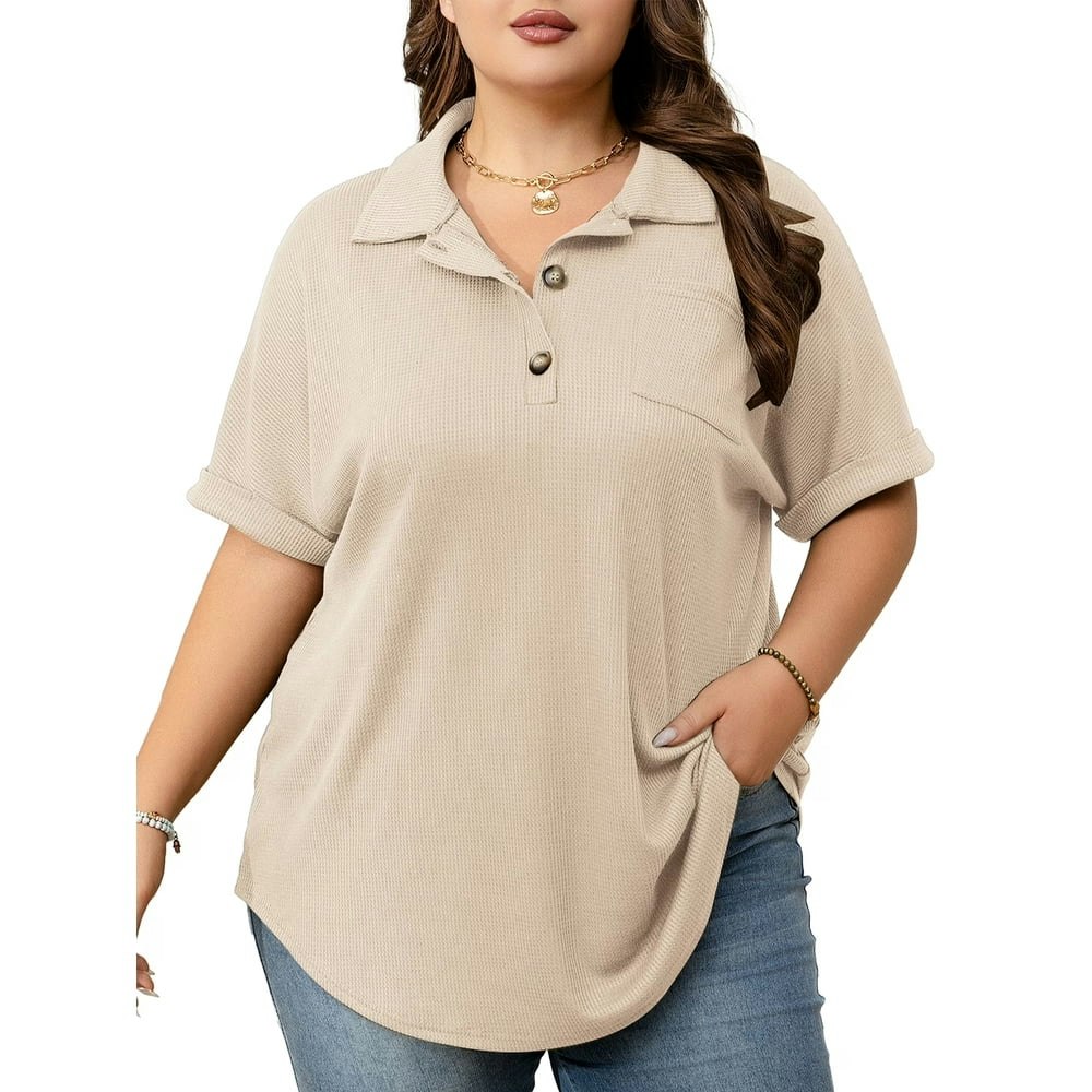 Cuteduck Women's Plus Size Waffle Knit Henley Top 1X-5X: $13.99 Cuteduck Women's Plus Size Waffle Knit Henley Top 1X-5X: $13.99