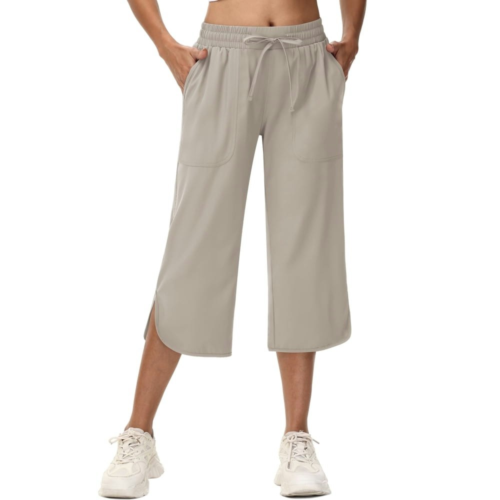 Xidunhg Women's Wide Leg Capri Pants Khaki L: $17.48 Xidunhg Women's Wide Leg Capri Pants Khaki L: $17.48