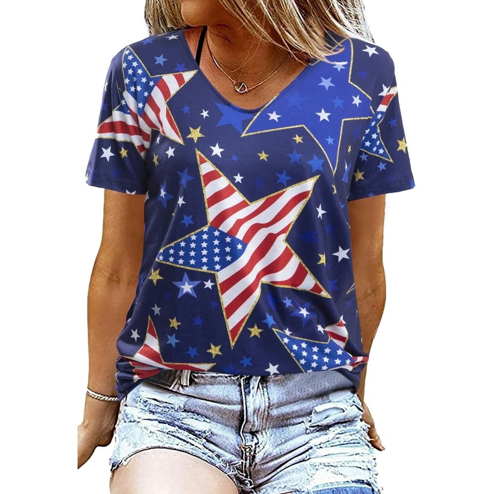 Mousya Women's American Flag Patriotic T-Shirt: $13.79