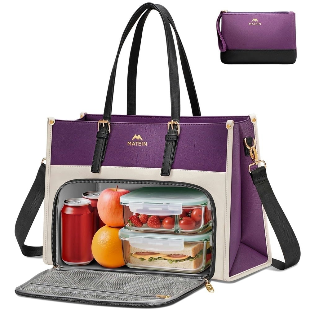 Matein PU Leather Laptop Tote Bag with Lunch Compartment: $27.98 Matein PU Leather Laptop Tote Bag with Lunch Compartment: $27.98