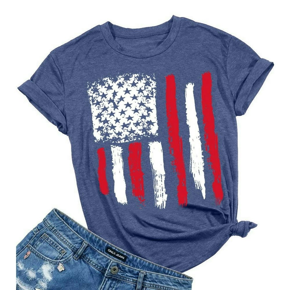 KimSoong Women's Patriotic American Flag Graphic T-Shirt: $13.48