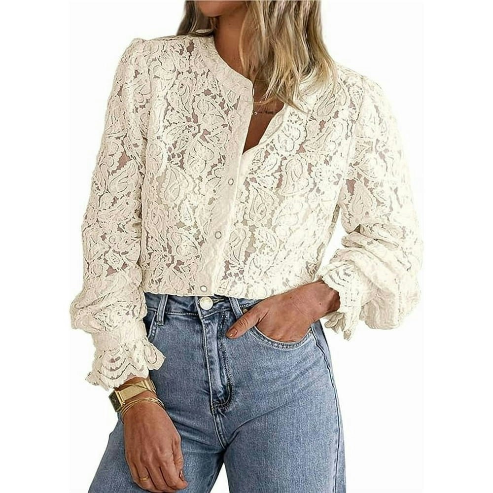 PRETTYGARDEN Women's Lace Long Sleeve Button-Up Blouse: $44.99 PRETTYGARDEN Women's Lace Long Sleeve Button-Up Blouse: $44.99