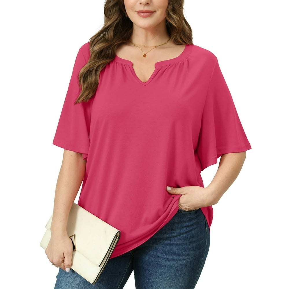 Showmall Women's Plus Size V-Neck Short Sleeve Blouse 3X: $13.97