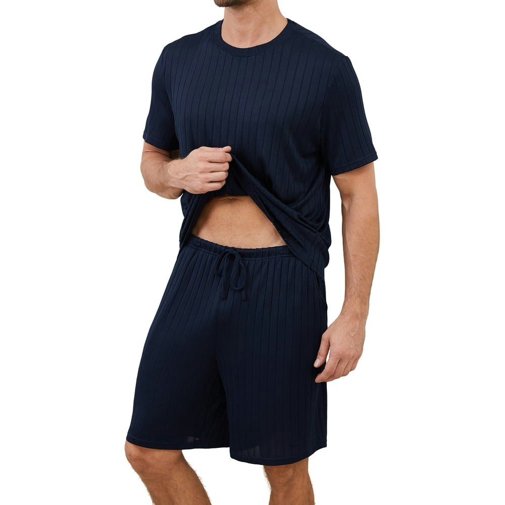 Qylux Men's 2-Piece Pajama Set Short Sleeve Top and Shorts: $14.84