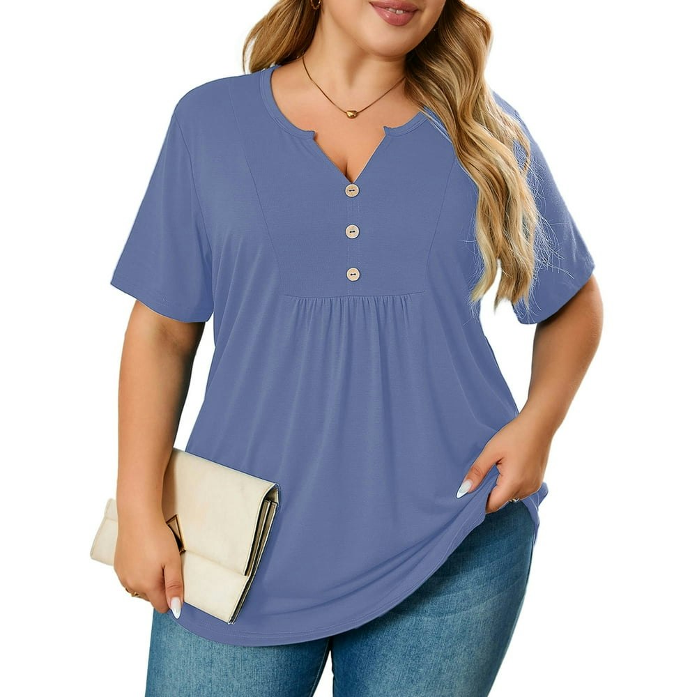 Showmall Women's Plus Size V-Neck Henley Blouse 3X: $13.39 Showmall Women's Plus Size V-Neck Henley Blouse 3X: $13.39