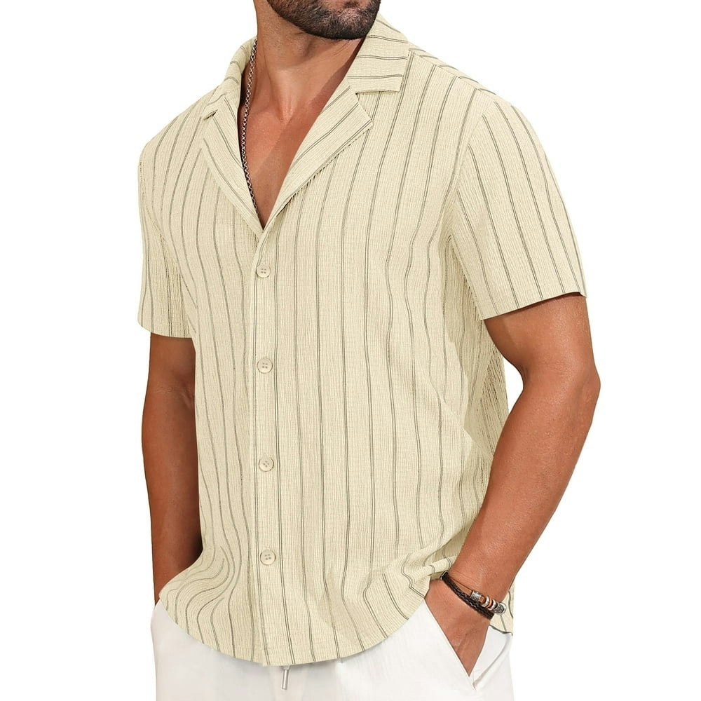 Iceglad Men's Short Sleeve Striped Button-Down Shirt Size L: $14.89