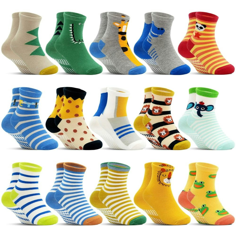 Toddler Non-Slip Grip Socks 15-Pair Pack for Boys Ages 1-7: $11.99