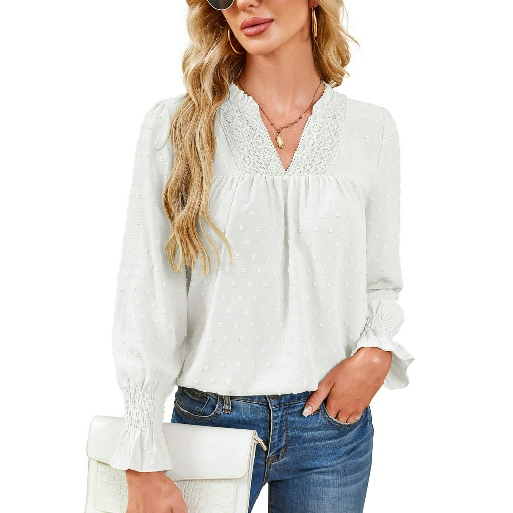 Corabera Women's Boho V-Neck Ruffle Sleeve Lace Top: $14.99