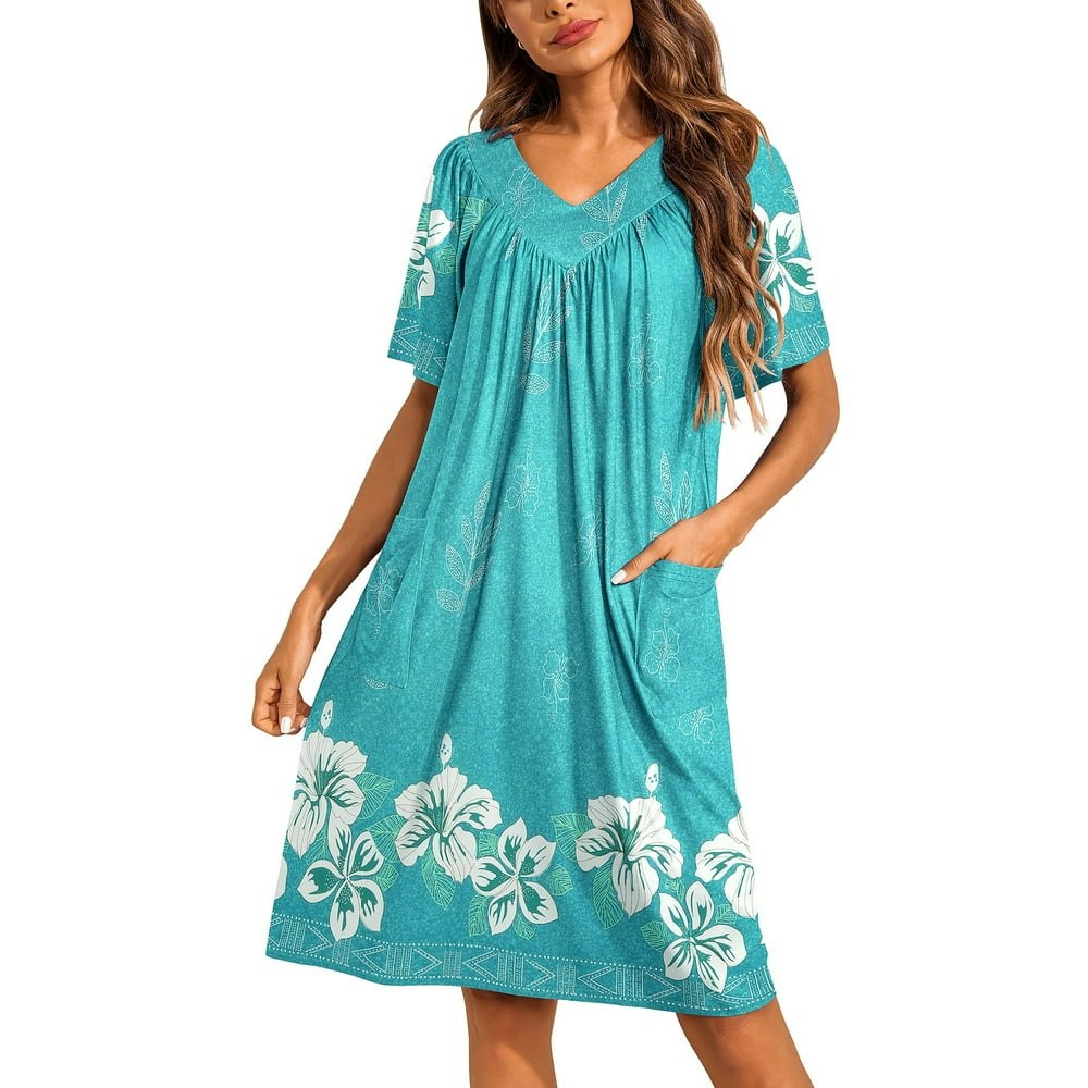 Oudiya Women's Floral Print Short Sleeve Mumu House Dress with Pockets: $16.99