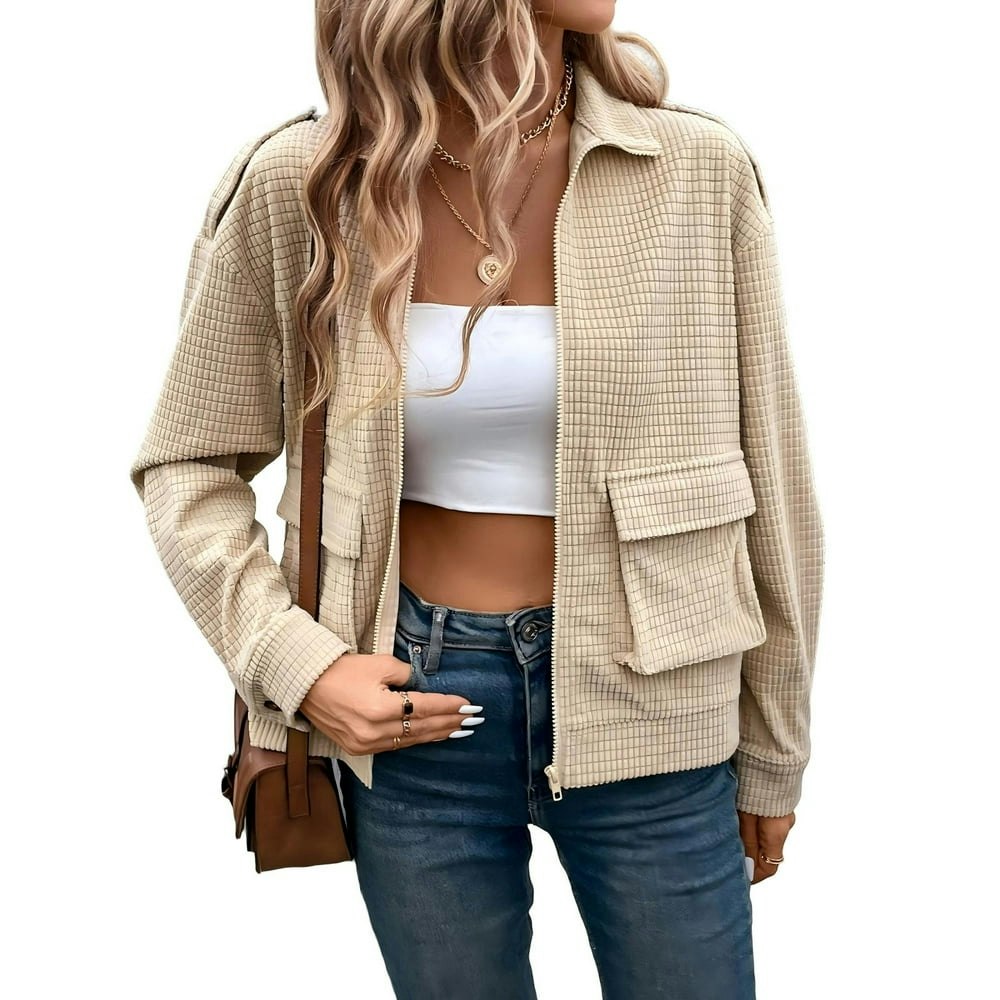 Cuteduck Women's Corduroy Zip Up Shacket S-XL: $18.99