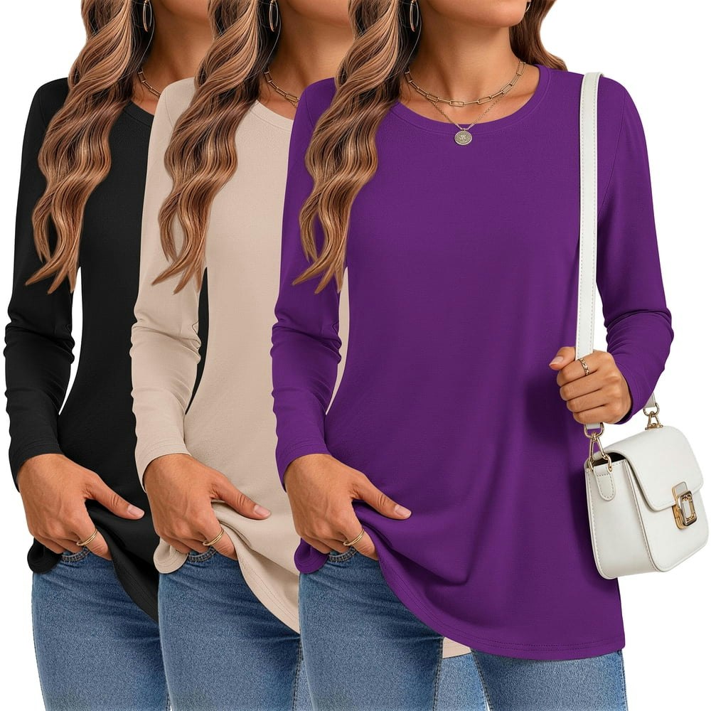 Moshu Women's Crew Neck Long Sleeve T-Shirt 3-Pack: $21.99