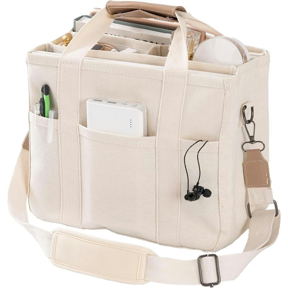 Canvas X-Large Multi-Pocket Crossbody Tote Bag: $18.89