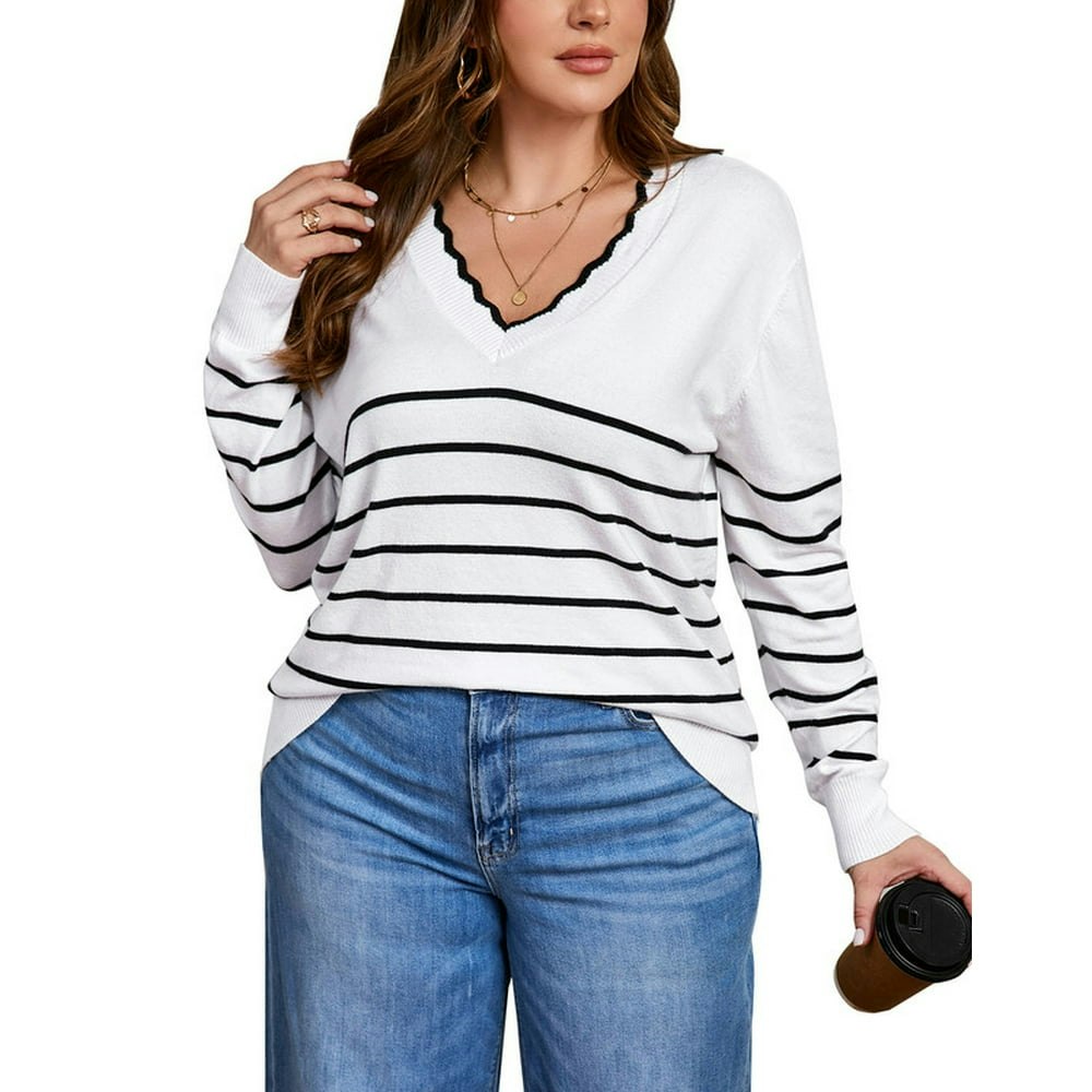 Drvitor Women's Plus Size Striped V-Neck Pullover Sweater XL-5XL: $19.99 Drvitor Women's Plus Size Striped V-Neck Pullover Sweater XL-5XL: $19.99