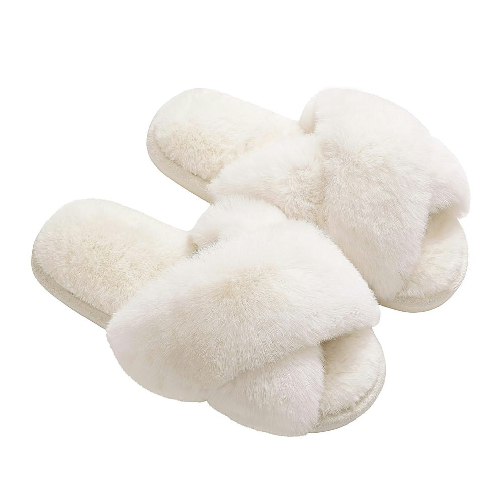 Comwarm Women's Fuzzy Open Toe Cross Band Slippers: $9.48 Comwarm Women's Fuzzy Open Toe Cross Band Slippers: $9.48
