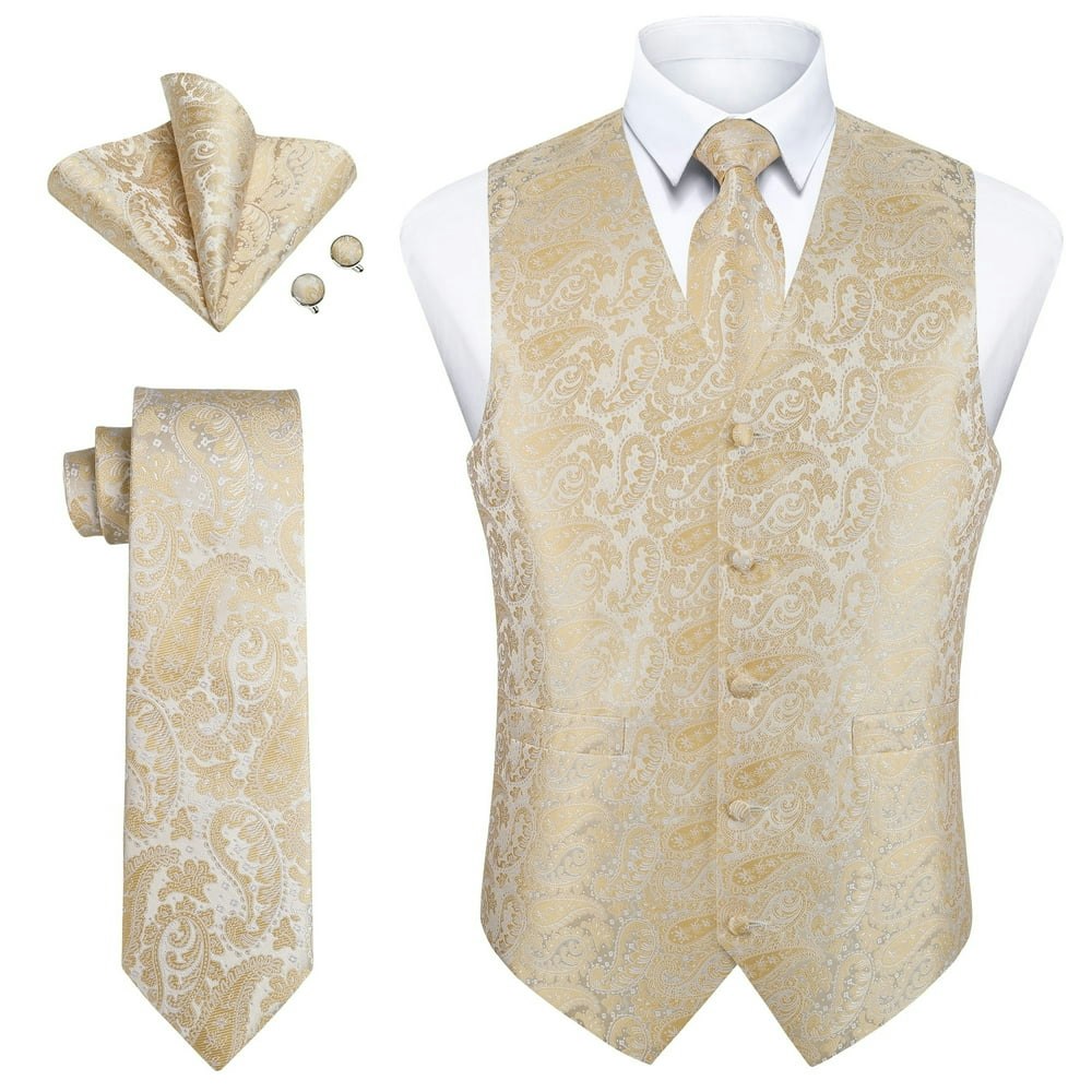 Men's Paisley Suit Vest Set with Tie, Pocket Square, and Cufflinks: $27.79