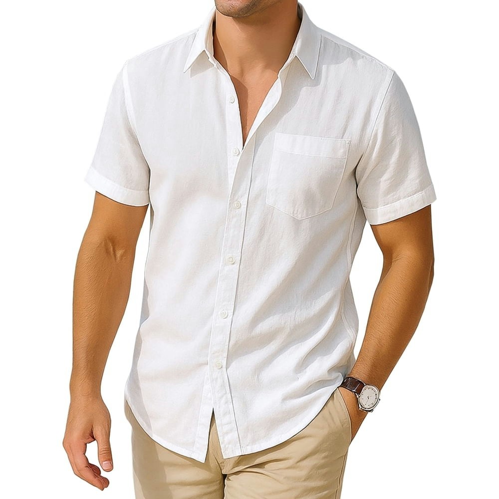 Yeekisus Men's Cotton Linen Short Sleeve Button-Down Shirt with Pocket Size L: $22.49 Yeekisus Men's Cotton Linen Short Sleeve Button-Down Shirt with Pocket Size L: $22.49
