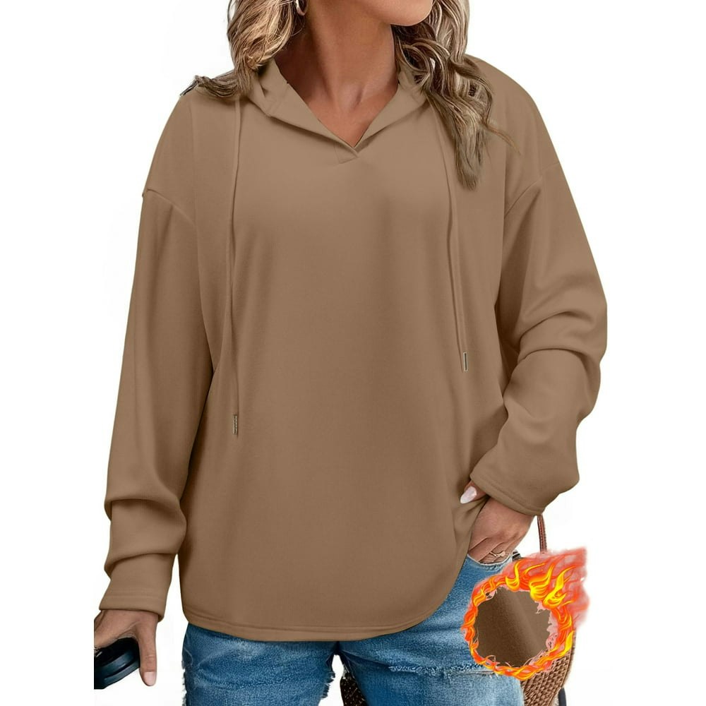 Shewin Women's Plus Size Fleece V-Neck Drawstring Hoodie 2X: $23.99