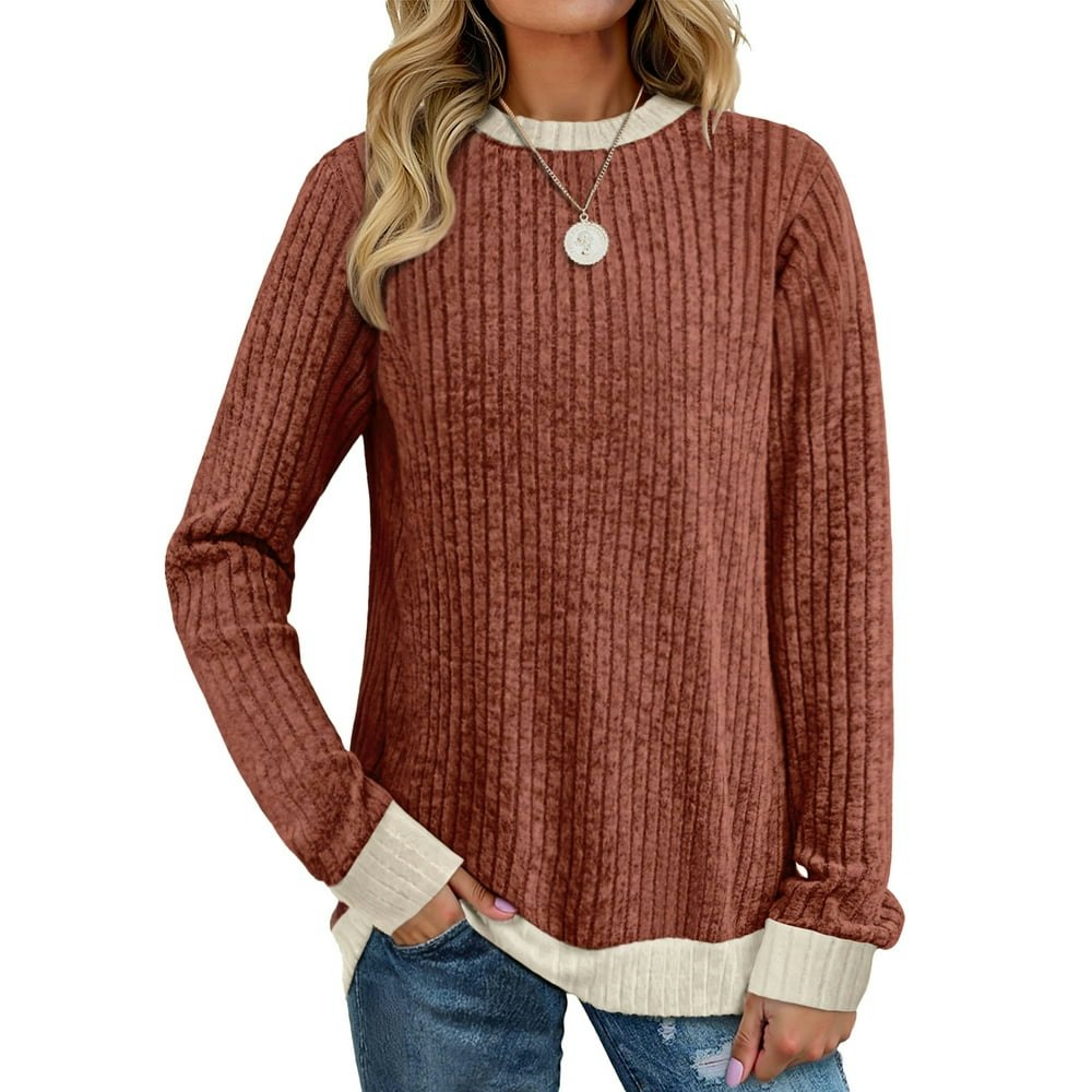 Moshu Women's Color Block Crewneck Sweater: $10.79