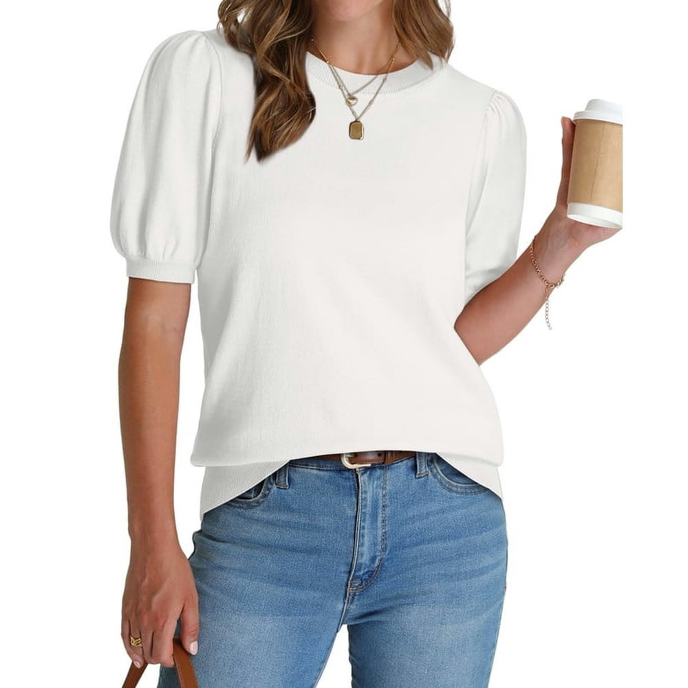Ronuti Women's Puff Short Sleeve Knit Sweater Top: $13.29