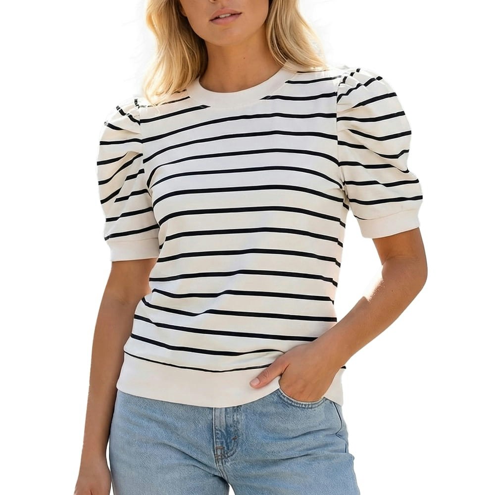 Gingprous Women's Striped Knit Puff Sleeve Top: $14.99