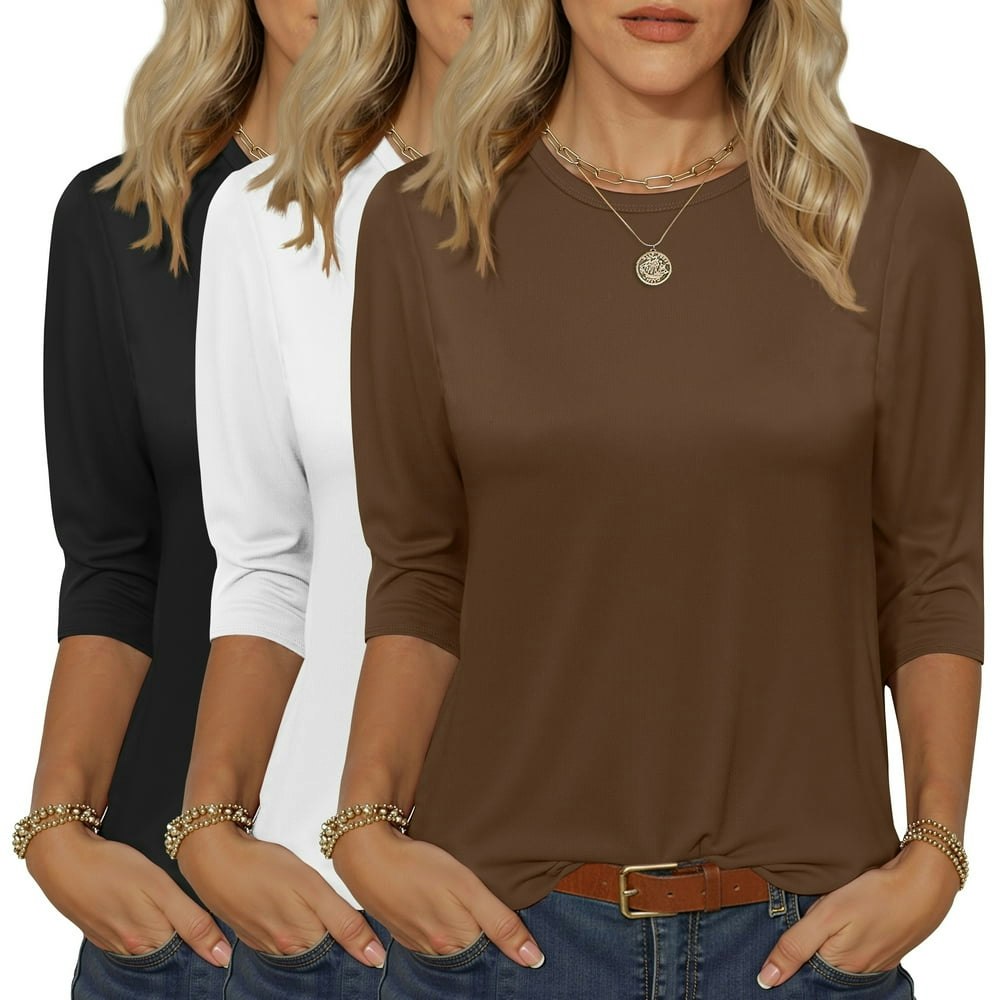Moshu Women's 3/4 Sleeve Crew Neck T-Shirts 3-Pack: $21.59 Moshu Women's 3/4 Sleeve Crew Neck T-Shirts 3-Pack: $21.59