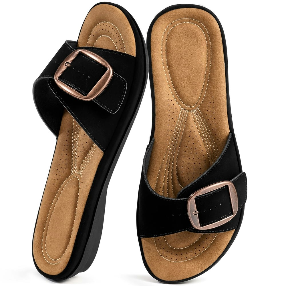 Ecetana Women's Slip-On Leather Slide Sandals: $16.99