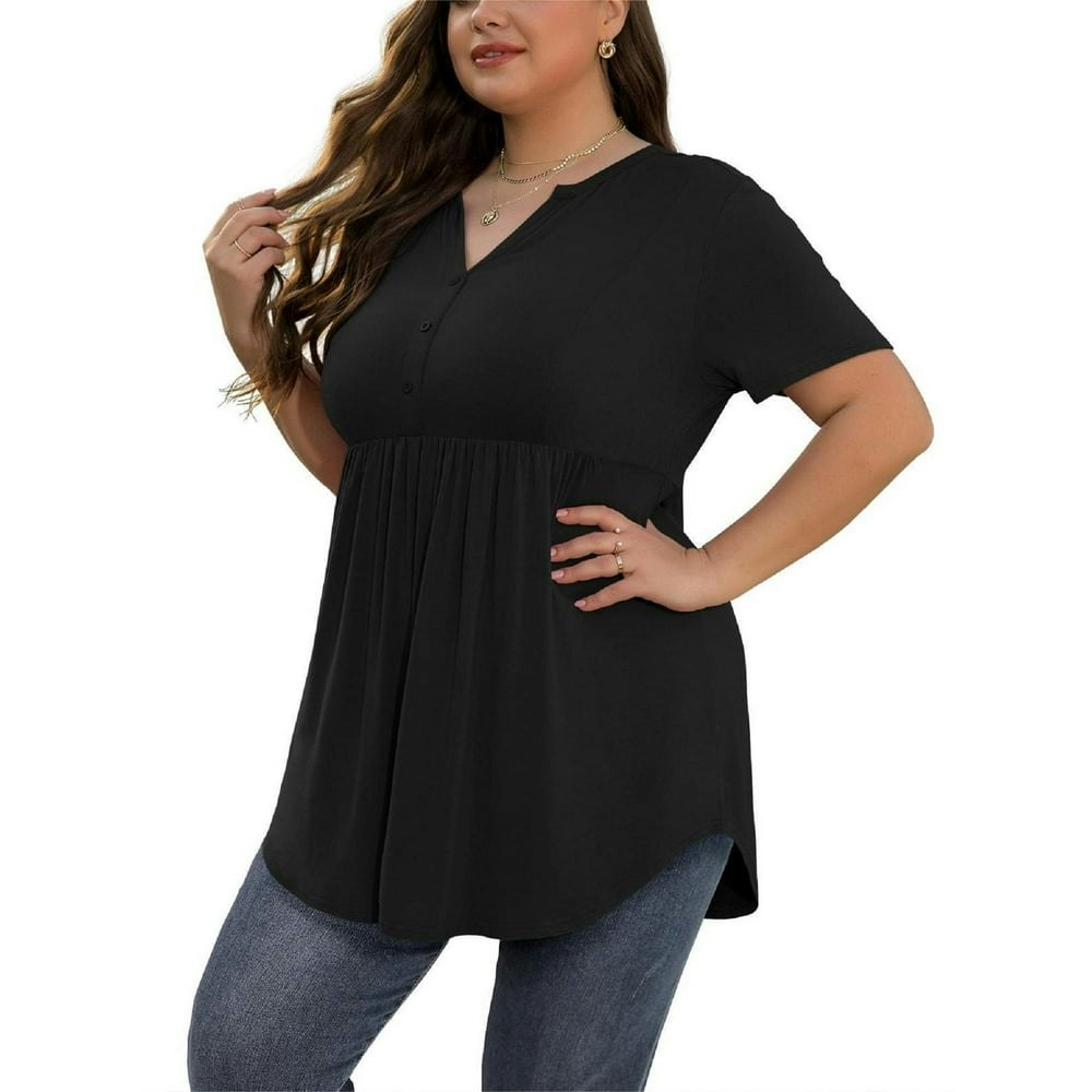 Pinksir Plus Size Short Sleeve Henley Tunic Top 1X-5X: $12.85 Pinksir Plus Size Short Sleeve Henley Tunic Top 1X-5X: $12.85