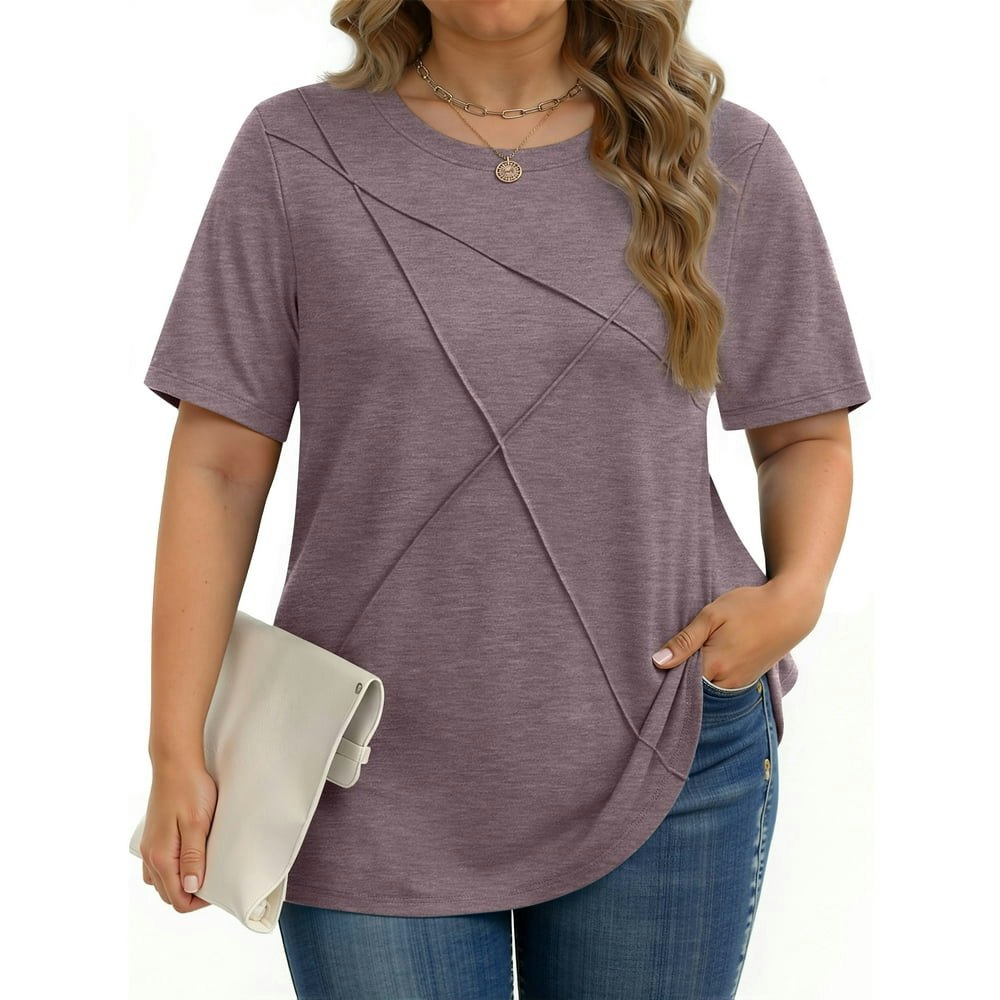 Fantaslook Women's Plus Size Pleated Crewneck Short Sleeve Top: $12.69