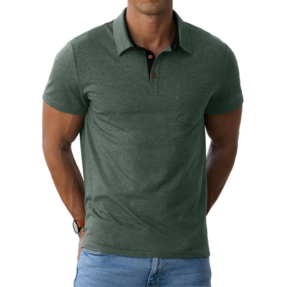 Giruns Men's Short Sleeve Polo Shirt with Pocket Green L: $12.34 Giruns Men's Short Sleeve Polo Shirt with Pocket Green L: $12.34