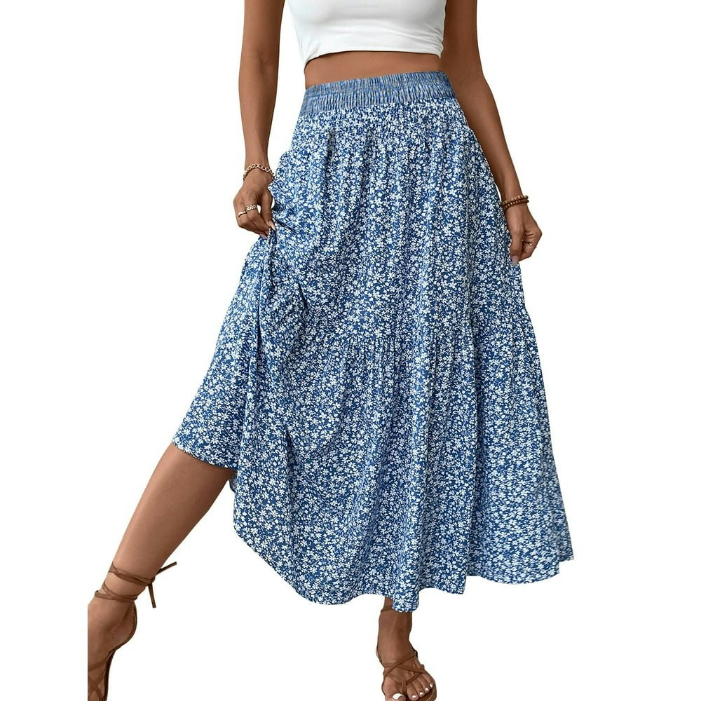 Temofon Women's Tiny Floral Maxi Skirt: $14.37