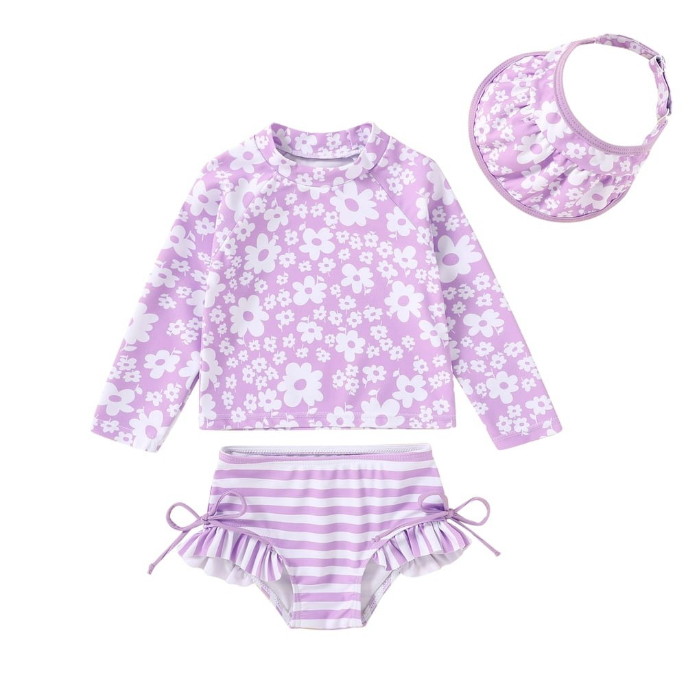 Younger Tree Toddler Girl Long Sleeve Rash Guard Swimsuit Set with Sun Hat 2-3T: $14.89