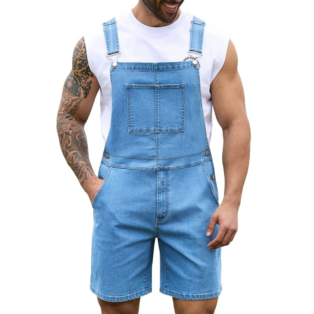 Men's Denim Bib Overalls Shorts: $35.59