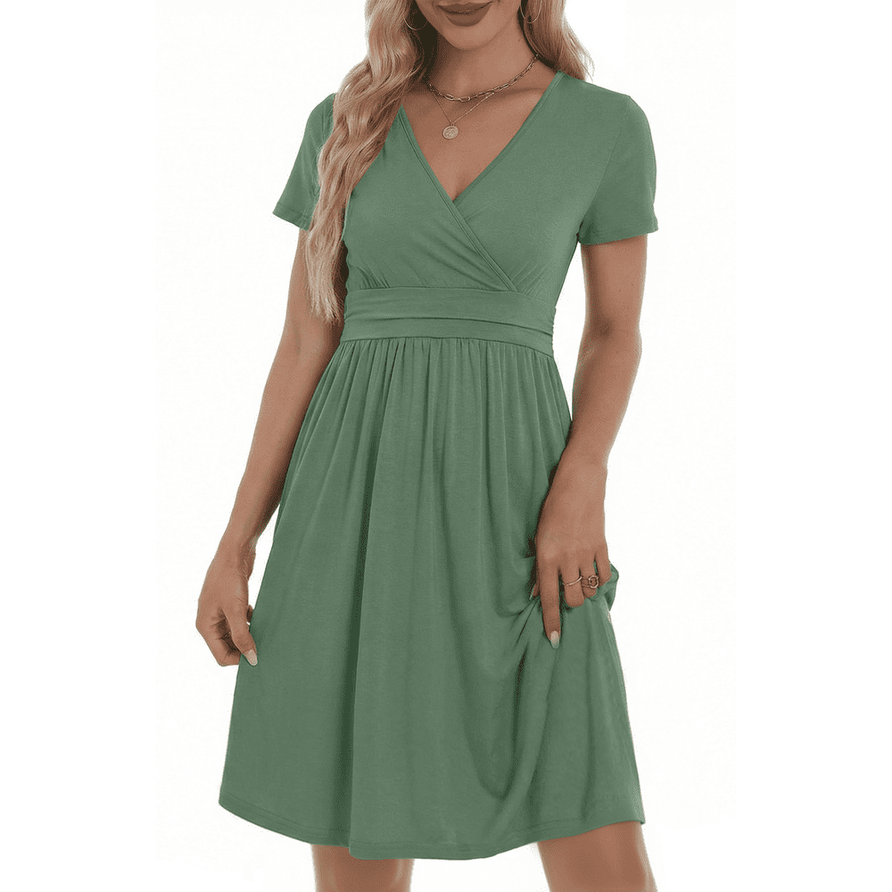 UVN Deep V Neck Short Sleeve Midi Dress with Pockets: $14.85 UVN Deep V Neck Short Sleeve Midi Dress with Pockets: $14.85