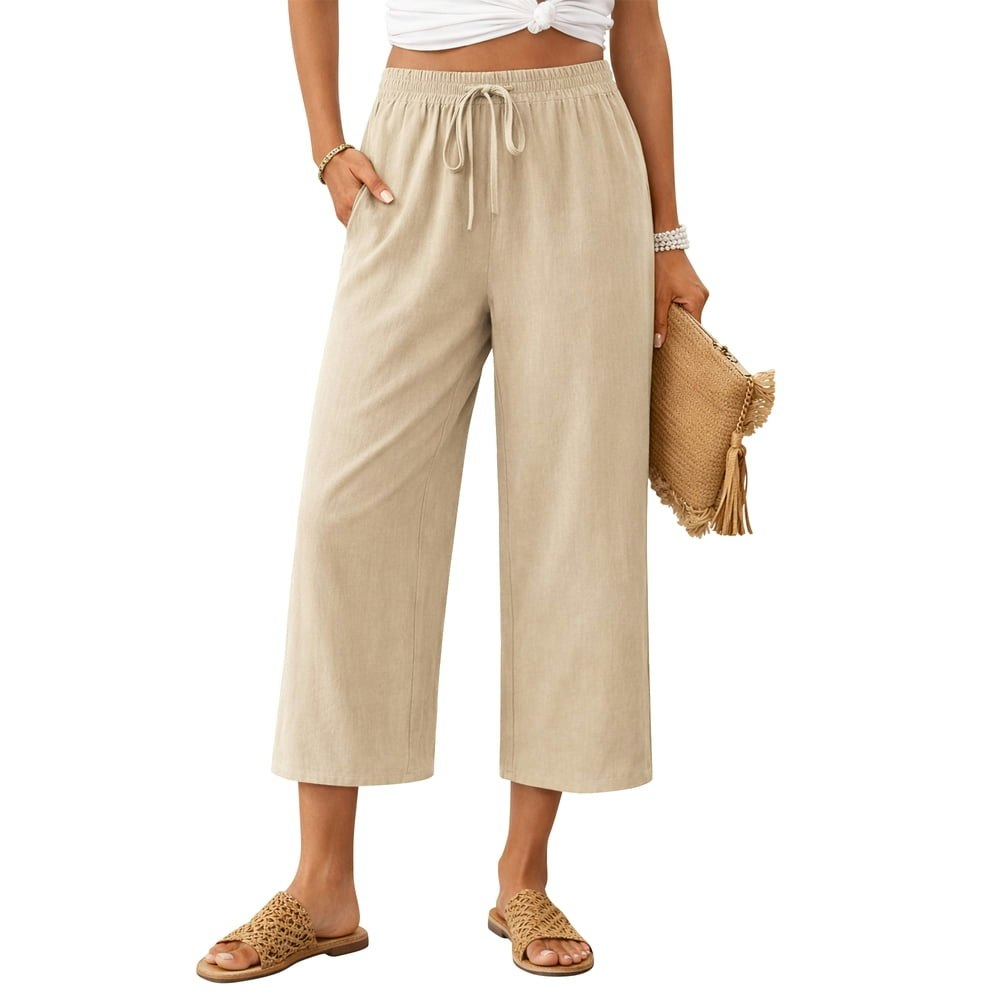 Temofon Women's Linen Capri Pants L: $16.82
