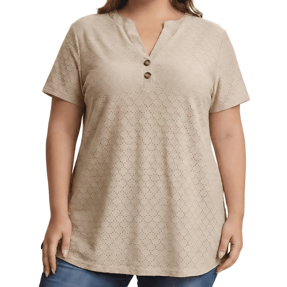 Cuteduck Women's Plus Size Short Sleeve Henley V-Neck Button Blouse 1X-5X: $12.99