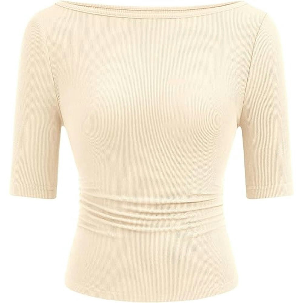 Prettygarden Women's Boat Neck Ribbed Knit T-Shirt: $14.99 Prettygarden Women's Boat Neck Ribbed Knit T-Shirt: $14.99
