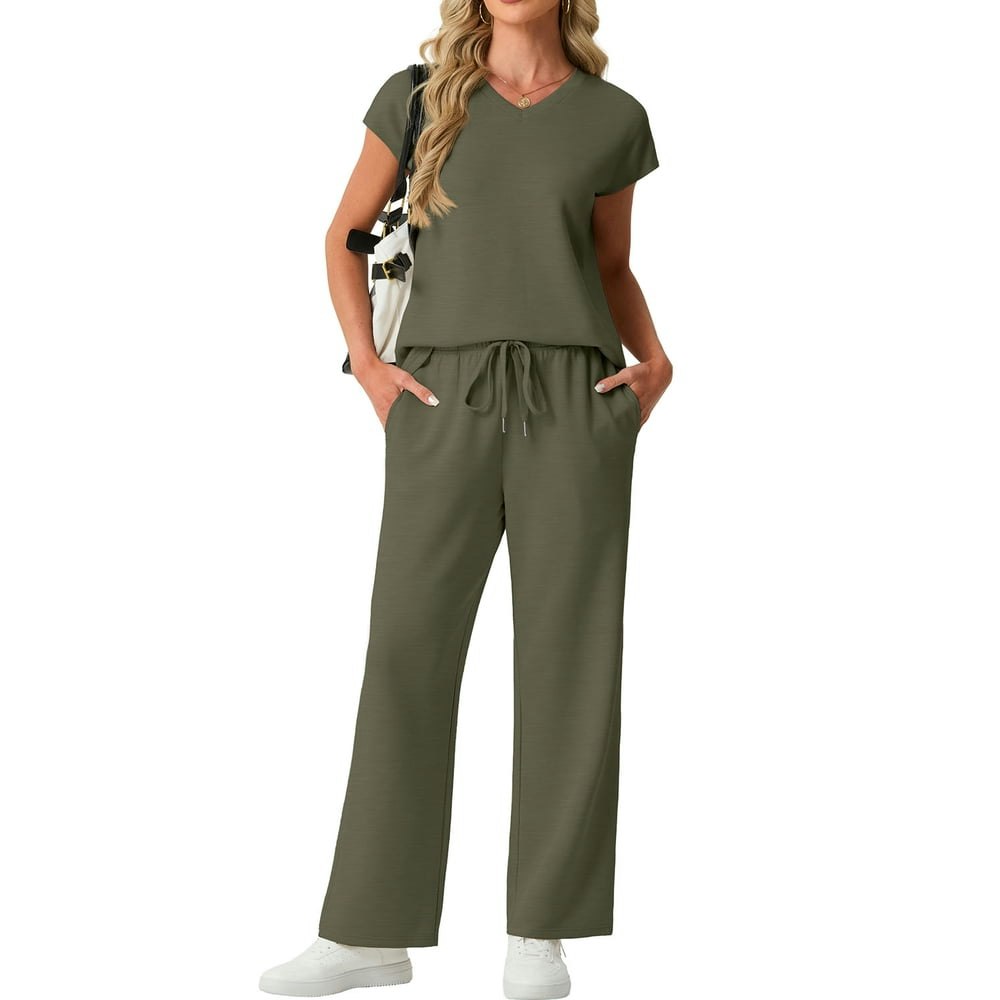 Cueply Women's 2-Piece Cap Sleeve Wide-Leg Lounge Set: $21.79